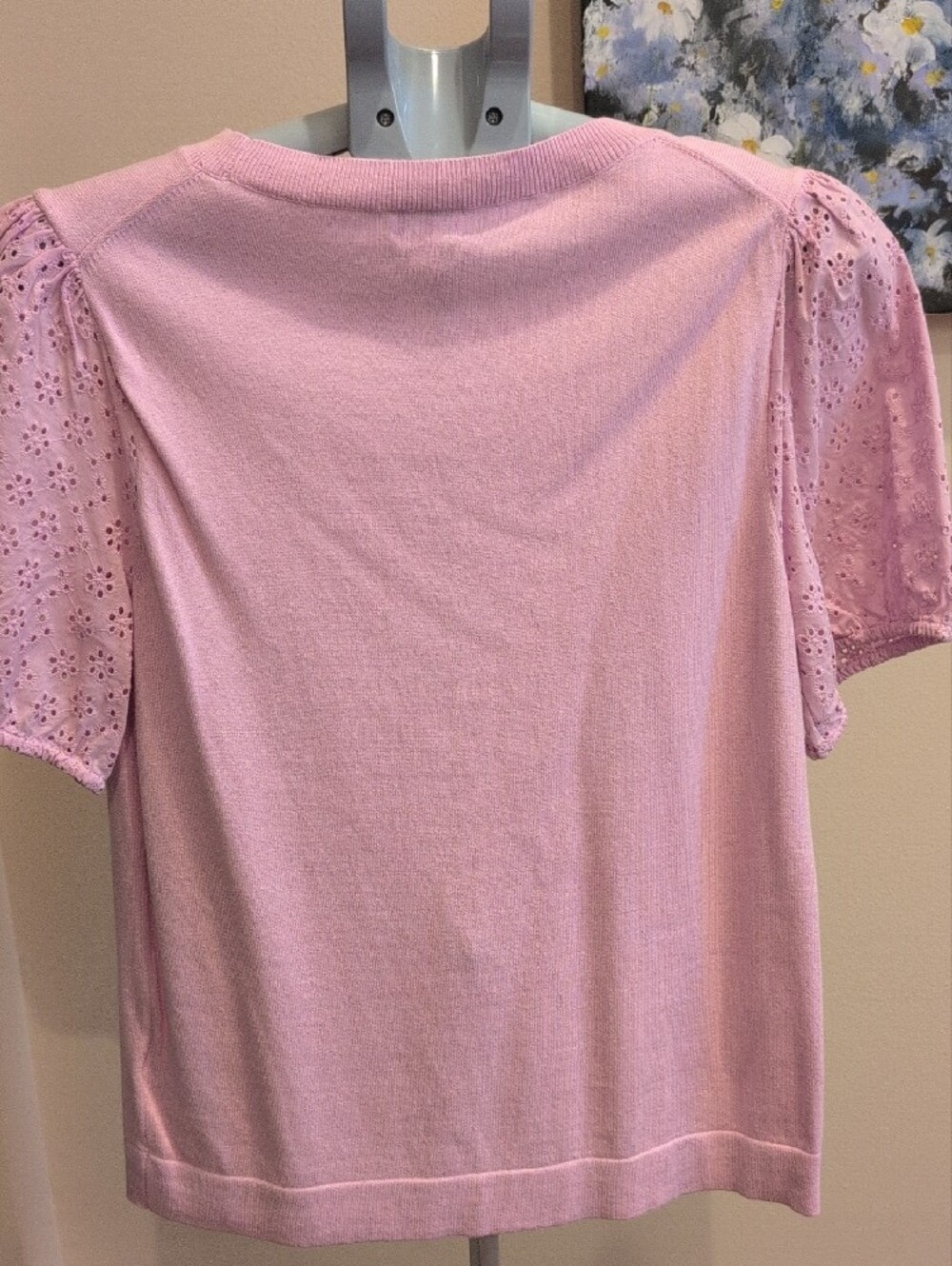 J. Crew Light Pink Eyelet Puff Sleeve Knit Tee - Picture 4 of 4
